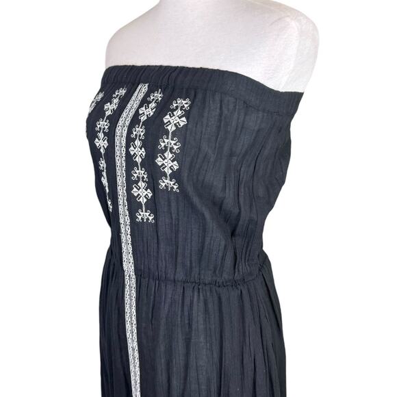 Neiman Marcus NWT Black Knit White Embroidered Strapless Tube Boho Maxi Dress - Picture 5 of 10